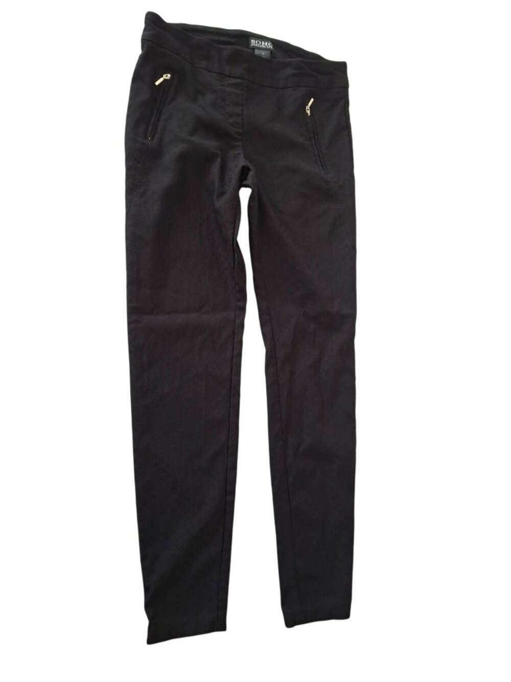 Soho Slim Stretch Pants S Black Front Zipper Pockets  Quiet Luxury Career Chic